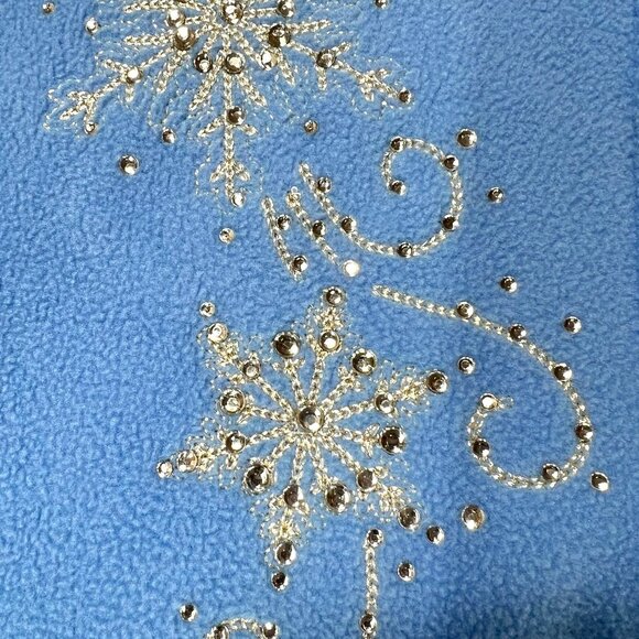 Quacker Factory XL Blue Fleece Pullover Rhinestone Snowflake Design Quarter Zip - Picture 3 of 12